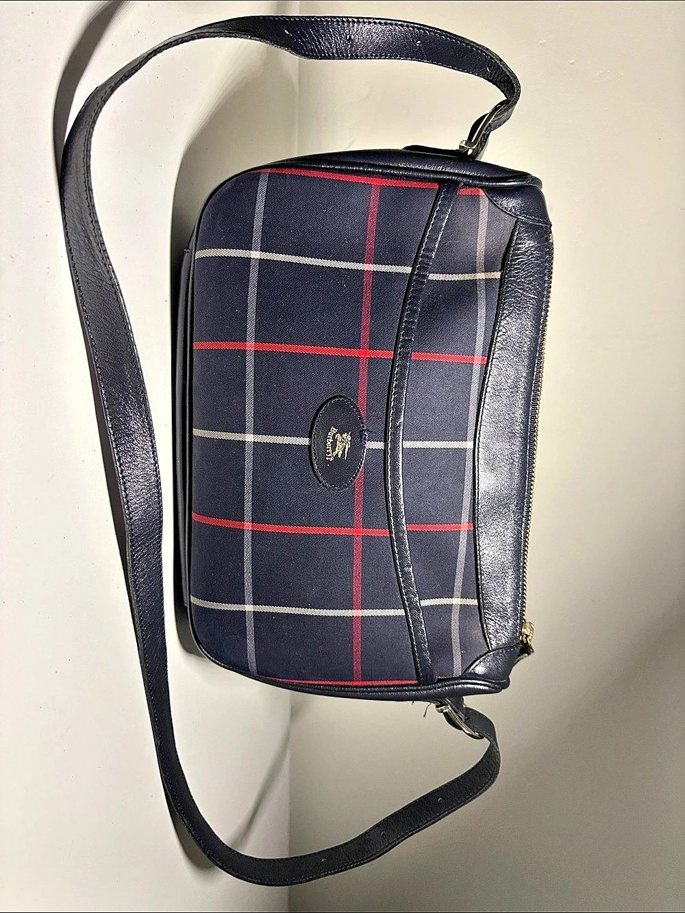 Vintage Burberry Plaid Crossbody Bag in Navy Nova check